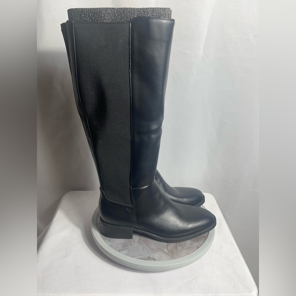 Style & Co Eloisee Tall Black Boots 8.5M Side Zip Block Heel Riding Look - Picture 8 of 10
